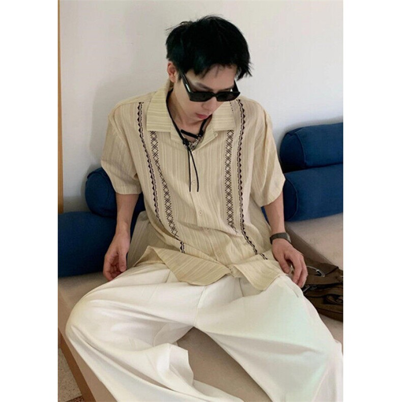 原创刺绣小众衬衣夏季拼接复古夏威夷痞帅潮流短袖衬衫C319,男装T恤,星座1116A（原606A-3）