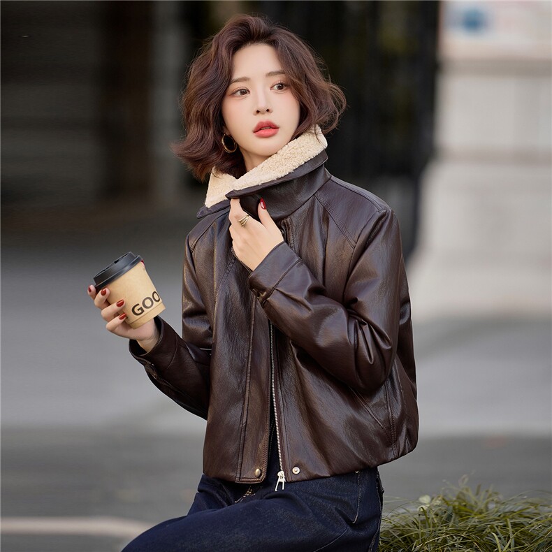 【冬季新款】大量现货大毛领金属丝皮90绒短款皮羽绒服外套,女装皮衣,魅衣本色