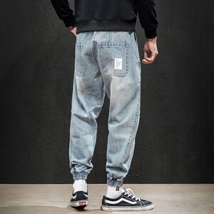 2021冬季日系马切达大码男印花拼接束脚加绒加厚牛仔裤N80161-P60图片