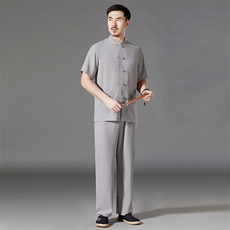 中老年棉麻套装高档唐装太极服中式刺绣立领短袖风时尚男夏装，男装中老年男装，钱塘723