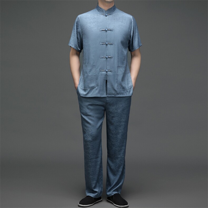 SQY2201男士春季两件套短袖套装中老年爸爸复古唐装风P120,男装民族服装,电商B360