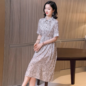 品牌桑蚕丝真丝连衣裙女2025新款波点中长款洋气时尚妈妈裙子图片