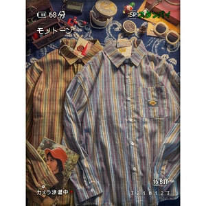 网图 日系复古潮牌条纹长袖衬衫男女生港风宽松衬衣秋季外套P45图片