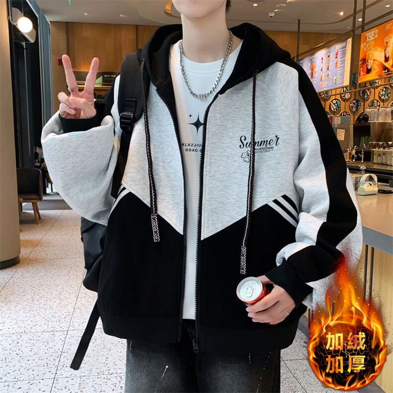 美式开衫秋冬季外套男宽松潮流帅气加绒加厚夹克冬A436-6802-P90,男装夹克,电商A436