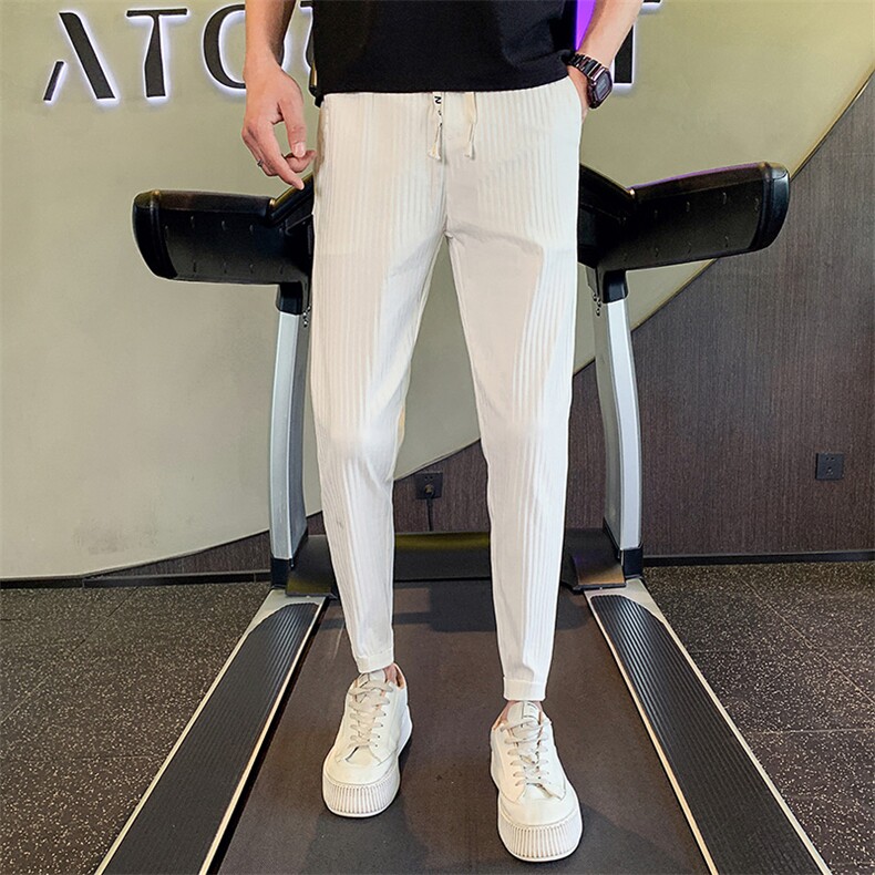 秋季新款修身小脚休闲裤提花抽绳长裤社会小伙潮901k300p48,男装休闲裤,星座901