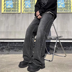 水洗阔腿牛仔裤女美式复古高街宽松显瘦垂感拖地直筒裤91006-p48，男装牛仔裤，星座1008
