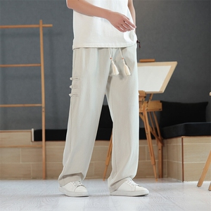 M-8XL新中式风裤子大码盘扣休闲裤直筒垂坠感冰丝长裤KZ1957P45图片