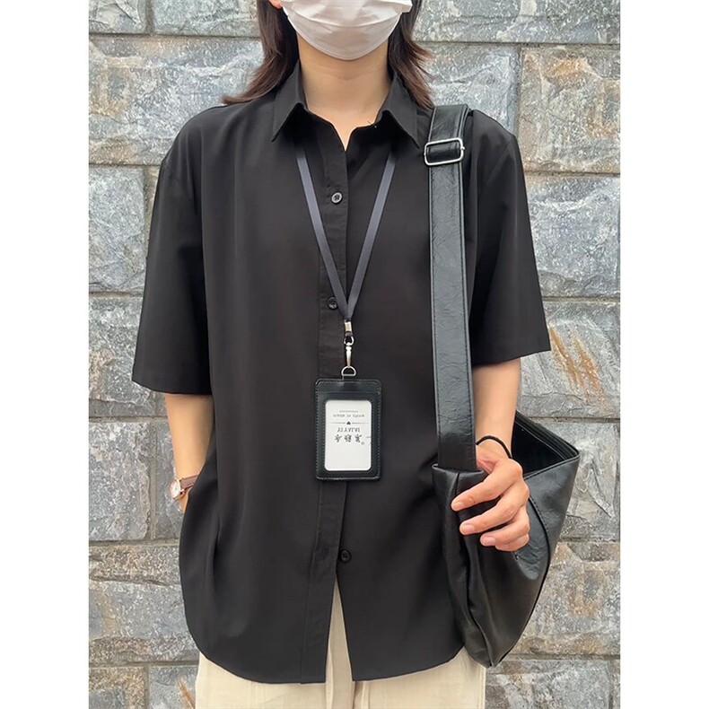 薄款冰丝短袖衬衫男简约纯色垂感休闲痞帅衬衣CS288-P20,男装T恤,星座301C-5
