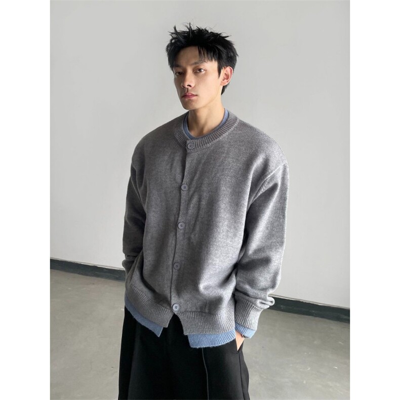 美式复古学院风假针织家两件vintage开衫毛衣秋冬男女松弛针织衫图片