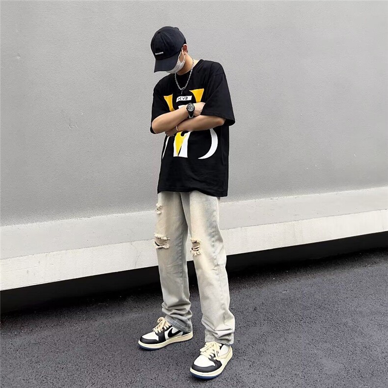 长裤新款潮男水洗潮流日系夏季牛仔裤宽松直筒拉链直脚KK049-40,男装牛仔裤,星座911-3