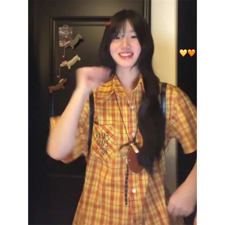 H0814-P40多巴胺短袖衬衫女夏季条纹复古衬衣宽松潮牌情侣上衣ins,女装衬衫,星座617A-2