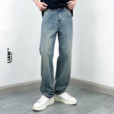 直筒牛仔裤男四季水洗浅色宽松阔腿拖地休闲长裤子男生NG952，男装牛仔裤，星座1116A（原606A-3）