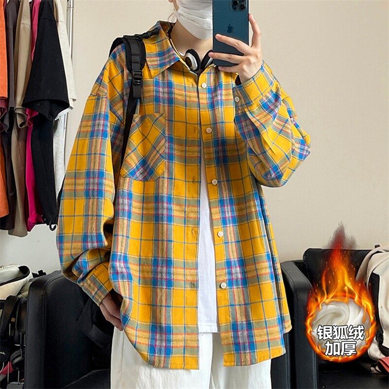 薄款改加绒特批P40无差价冬新银狐绒格子衬衫外套男士C2501J加绒,男装衬衫,电商A001-1