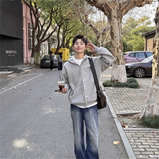 加绒款开衫卫衣男款秋季双拉链连帽外套美式潮牌夹克衫WYRK04，男装夹克，星座516A
