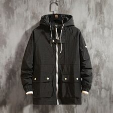 2021春秋季新日系大码水泥墙纯色连帽外套工装大口袋夹克J959-P85，男装夹克，电商A001