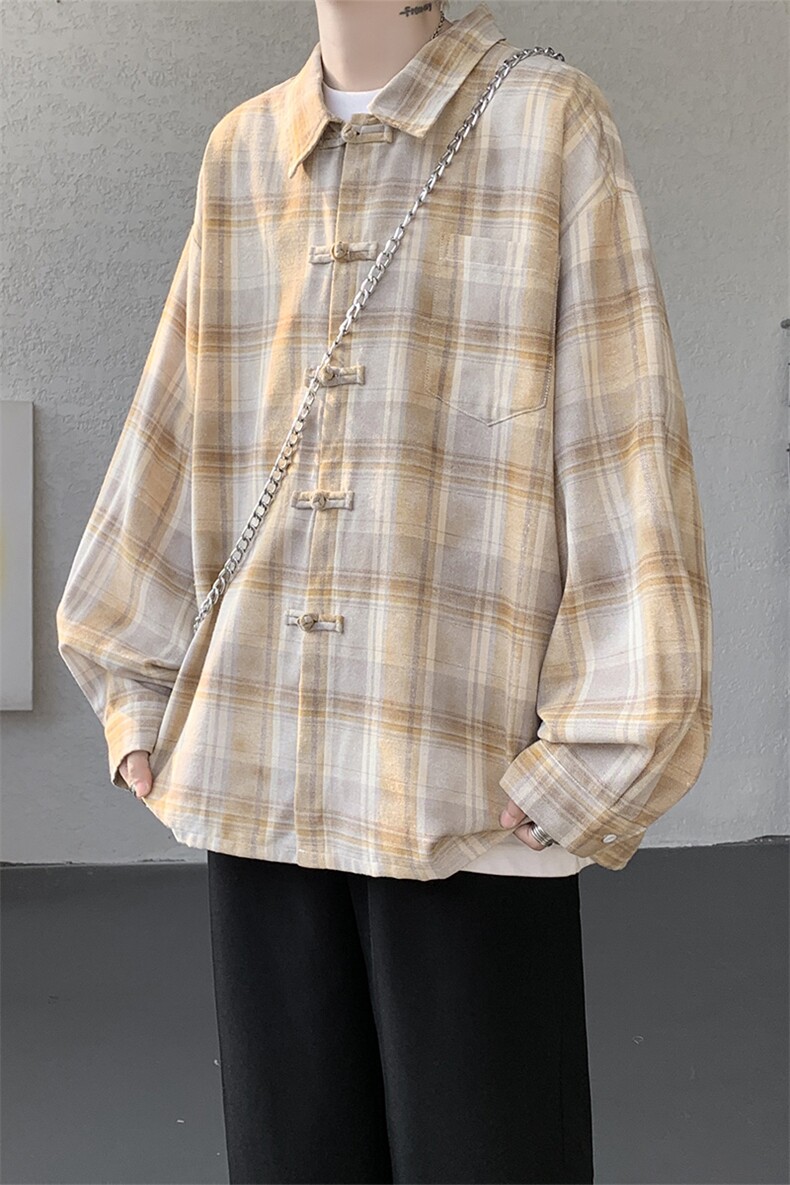 CS1157-特批45控88风盘扣衬衣设计感宽松潮上衣外套大码衬衫,男装衬衫,电商A059