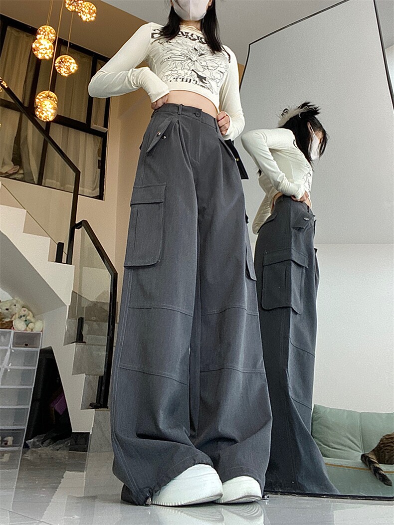 港风秋款男女裤工装大口袋抽绳束脚休闲中性风长裤H982P60,男装休闲裤,星座1013-1