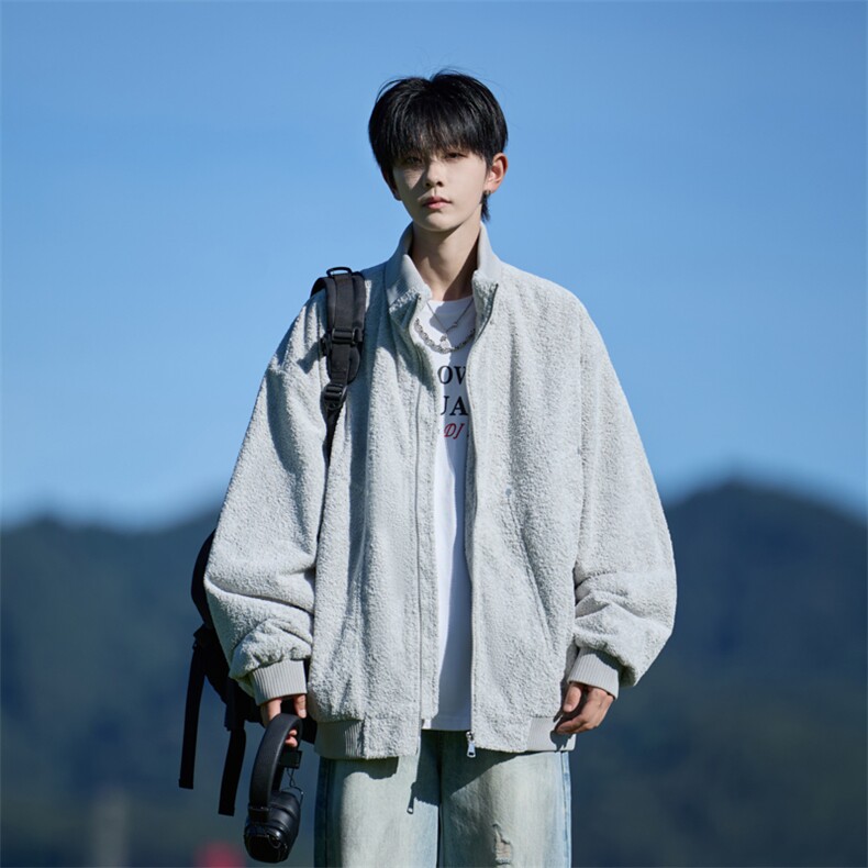 JK8873-P90L-9XL秋冬新款大码雪丽绒立领重磅夹克外套控168,男装夹克,星座109