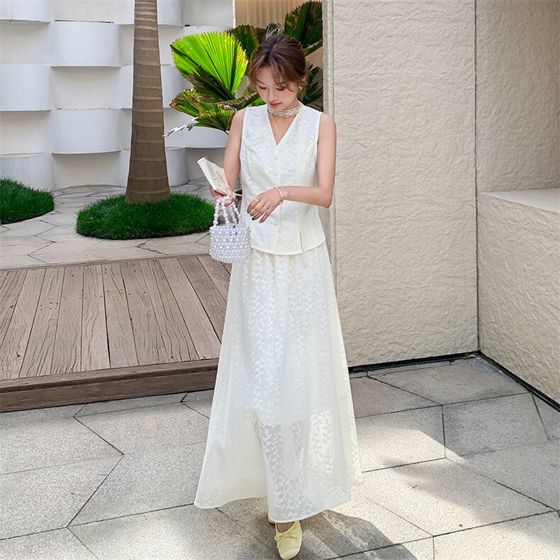 新品轻奢提花设计无袖小衫+半裙两件套2C2851820P175K258,女装半身裙,2C285