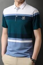 短袖T恤男夏季薄款翻领半袖中老年爸爸装衣服条纹t恤免烫透气上，男装T恤，电商B212（原钱塘6029）