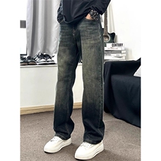 新款牛仔裤宽松直筒裤男高级感潮牌痞帅复古弹力牛仔裤TA0813-P50，男装牛仔裤，星座208-5