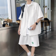 夏季冰丝华夫格短袖衬衫宽松潮牌短裤套装3546P70，男装衬衫，电商A309