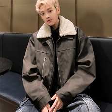 冬季复古毛领夹棉外套男加厚保暖美拉德皮衣机车服棉衣，男装夹克，星座716-2