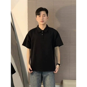 欧美潮牌polo衫男生夏季薄款纯色百搭短袖t恤大码宽松五分袖衣服图片