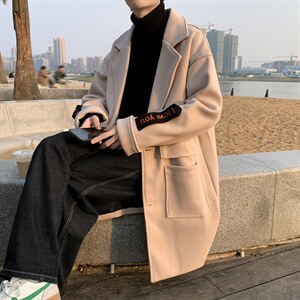 中长款毛呢外套男日系潮流宽松休闲秋冬情侣呢子大衣  W2296-P70图片