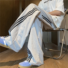 INS秋季新款美式运动三条杠冰丝宽松休闲裤B315-K24240-特p30控58，男装休闲裤，电商B315