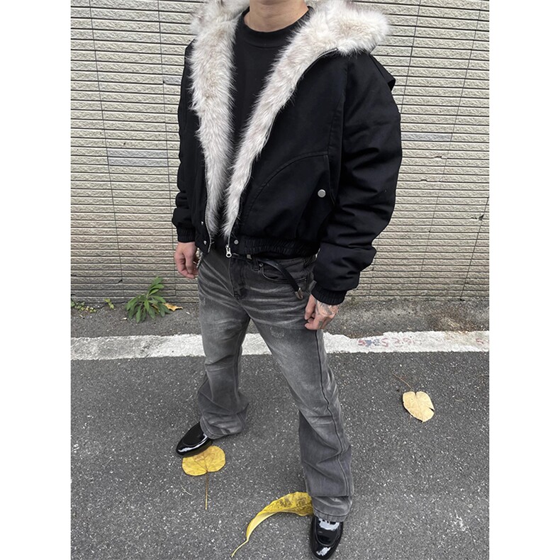 现货高品质美式高街冬季重磅硬挺短款座山雕毛领棉衣男女加厚外套,男装棉衣,电商A443