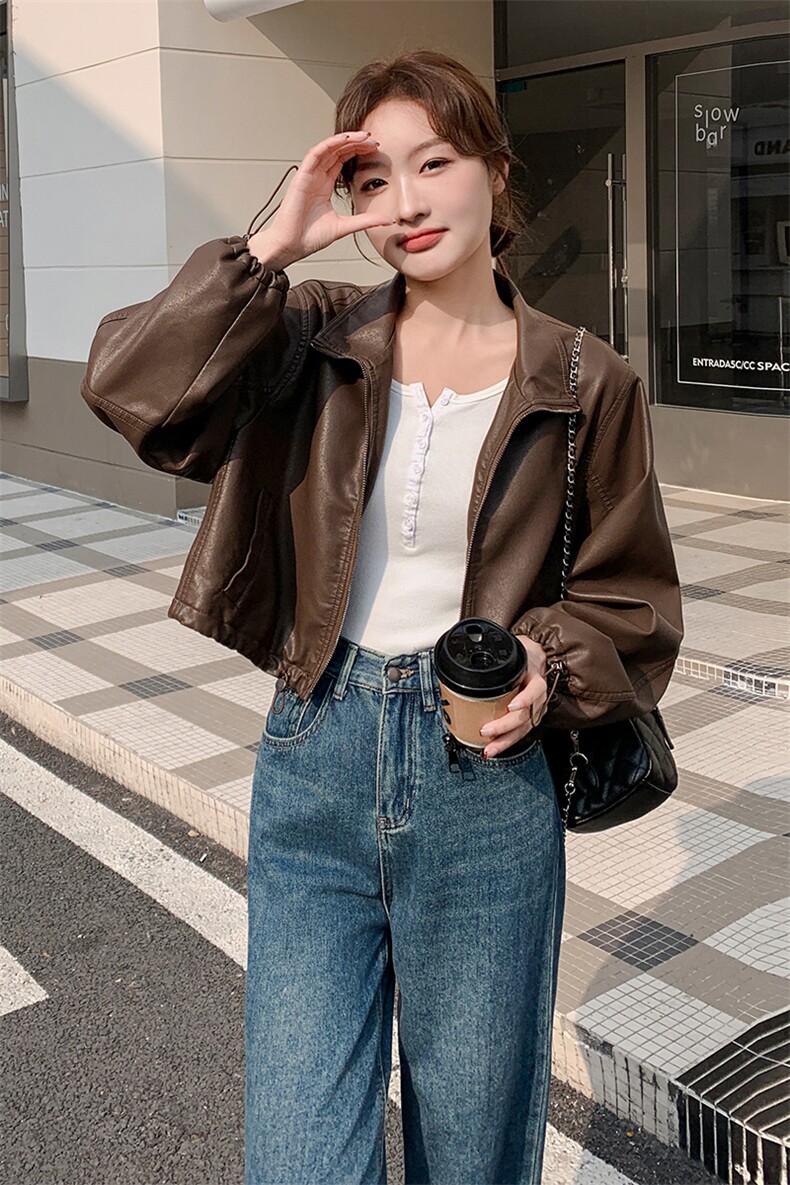 【1C083】春季新品美拉德皮衣外套女洋气减龄上衣B2509-P115-K218,女装皮衣,1C083