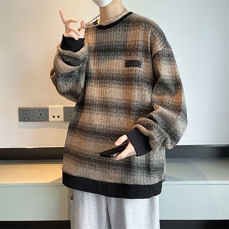 条纹中山卫衣男士秋冬季慵懒风外套美式复古宽松上衣W105A/P42,女装短外套,星座506