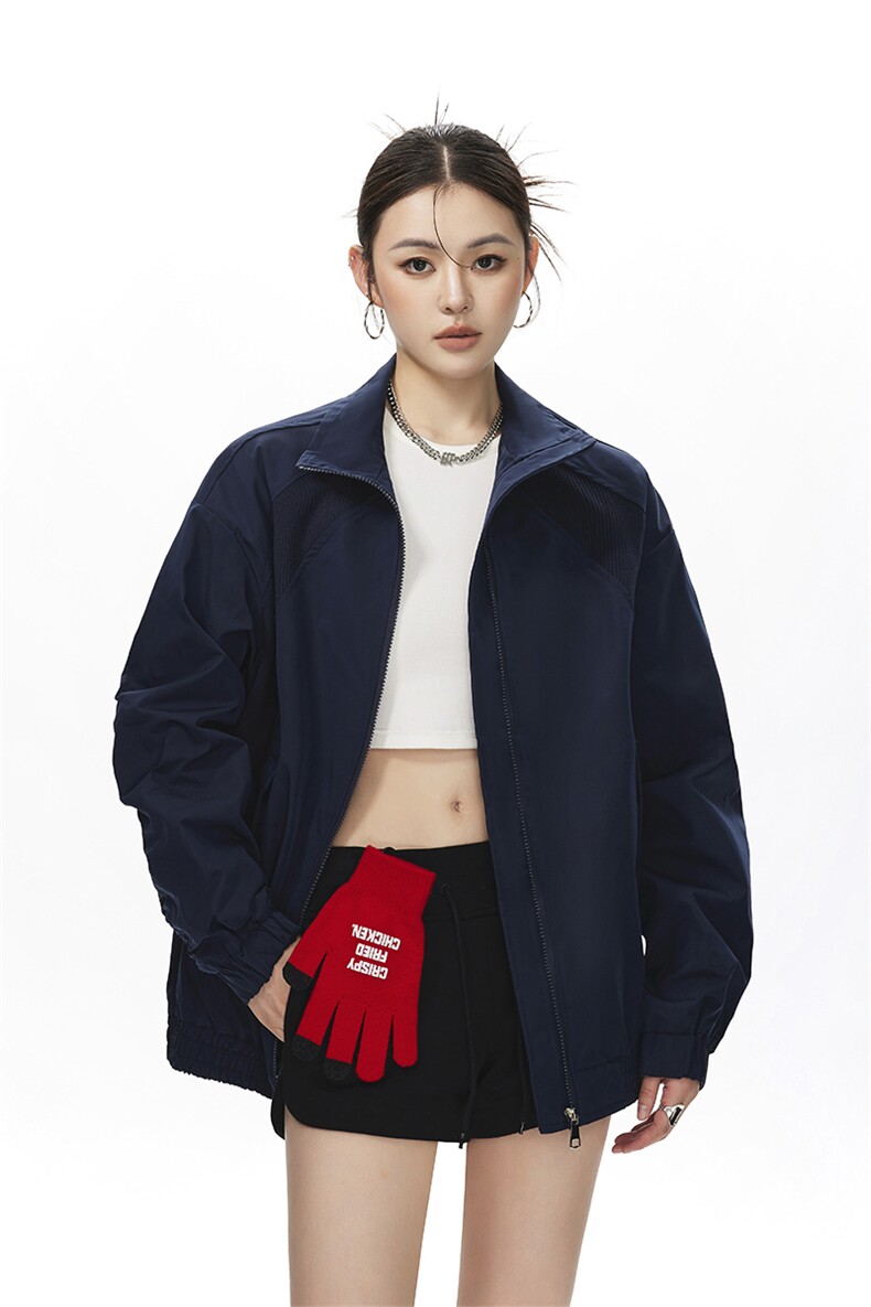 美式罗纹拼接袖子褶皱大码M-5XL教练夹克女JK78056P69控105,女装短外套,星座226-1