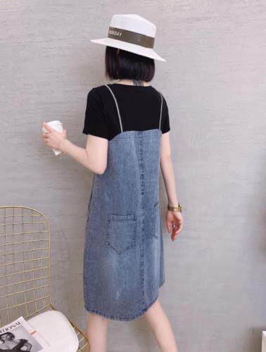 假两件套牛仔连衣裙，女装连衣裙，依伊贝诺