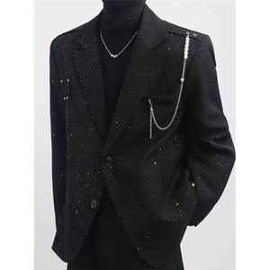 [007]满天星西服男宽松发型师垫肩西装外套男A079-8253-P59
