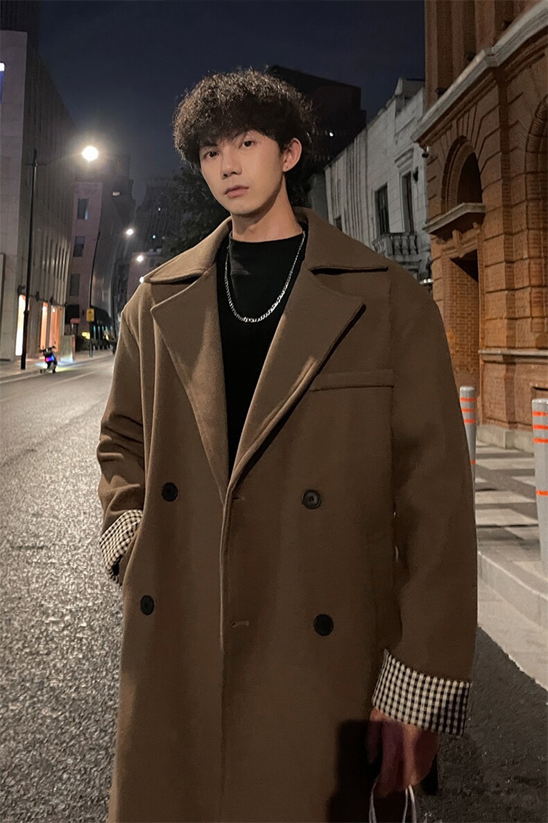 秋冬新款复古毛呢大衣男潮风衣宽松中长外套MN00731/P100加棉P110,男装风衣,电商B316