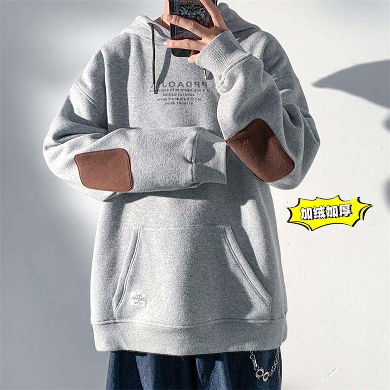 2021冬季新白墙港风大码男女贴布印花加绒加厚连帽卫衣W5201-P50,男装卫衣,电商A001