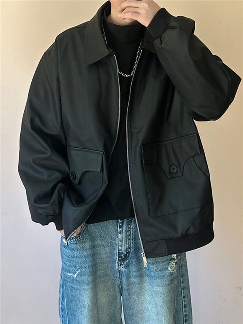主推现货PU皮夹克外套宽松皮衣A351-AP2401-P110,男装夹克,电商A351
