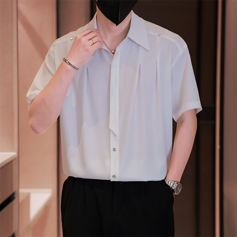 小伙立领纯色衬衫男休闲宽松风刺绣衬衣轻熟风A236-82573-P55,男装衬衫,电商A236