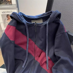 694-P54 美式重磅解构连帽卫衣秋冬潮牌设计拼接宽松高街开衫图片