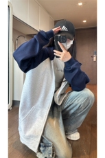 现货宽松美式复古oversize连帽拉链光板卫衣男女WY25-P55控78，男装卫衣，星座205-5