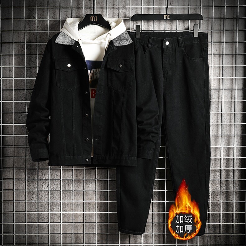 TJ609-700-p123限价168-加绒网格牛仔情侣套装男大码夹克牛仔外套，男装工装外套，星座103A
