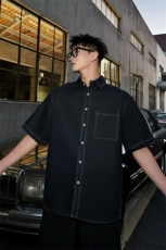 2025夏季轻奢蓝辑明线翻领牛仔衬衫短袖上衣D08/P100控140，男装T恤，星座305B