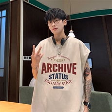！2025夏季新款男士麂皮绒无袖T恤百搭情侣背心TLBX25P18，男装T恤，电商B220