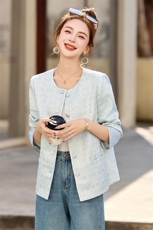 小香风新中式国风刺绣外套女2025春新款时尚气质圆领百搭西服上衣，女装短外套，简韵佳
