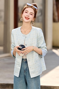 小香风新中式国风刺绣外套女2025春新款时尚气质圆领百搭西服上衣图片