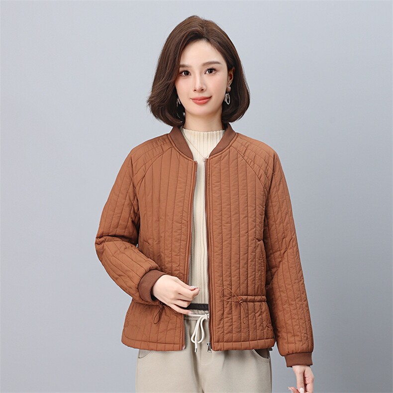 叶笙衣1181棒球领竖条纹抽绳棉衣，女装棉衣/棉服，叶笙衣