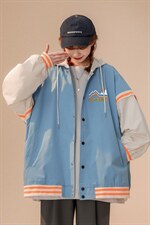 中性风2023秋季新款港风字母印花撞色连帽夹克外套G105p75控98，男装夹克，A247A