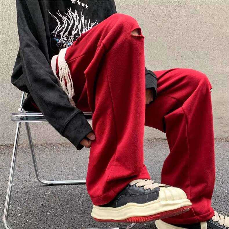 破洞休闲裤子男设计感美式hiphop卫裤男古着长裤1001-1-K028-P38,男装休闲裤,星座1001-1